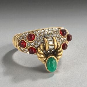 Matte Gold Byzantine Doorknocker Glass Mogul Ruby Cabochons Zircon Ring